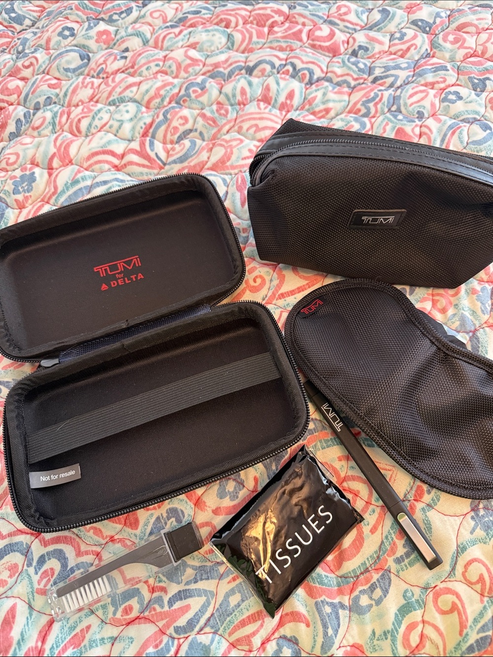 Tumi Black Travel Accessory Kit with Zip Pouches and Hard Case